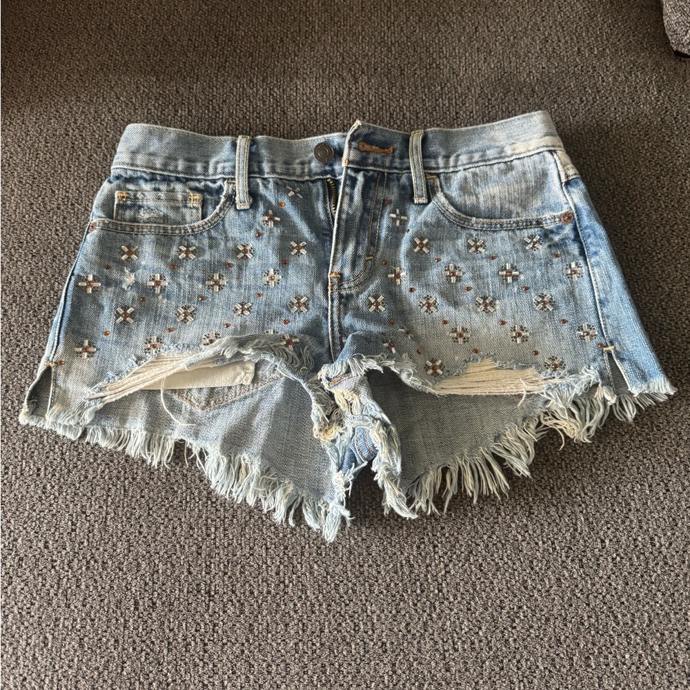 Embroidered Denim Shorts